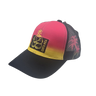 Gorra Perezoso Tropical rosada y amarilla, con visera negra, malla lateral y diseño Costa Rica
